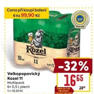 Pivo světlý ležák 11° Medium Velkopopovický Kozel