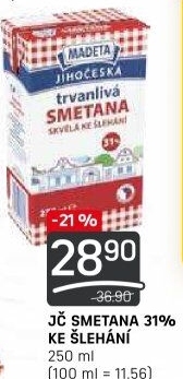 Smetana ke šlehání trvanlivá Jihočeská Madeta 31%
