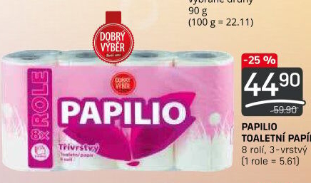 Toaletní papír 3vrstvý Papilio Dobrý Výběr
