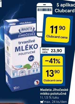 Mléko trvanlivé Jihočeské Madeta - 1,5% polotučné