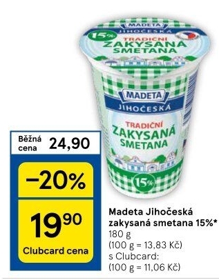 Smetana zakysaná Jihočeská Madeta 15%