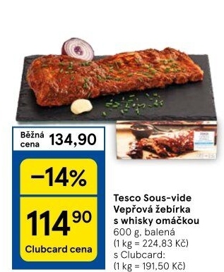 Vepřová žebra whisky sous-vide Tesco