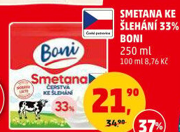 Smetana ke šlehání Boni 33%