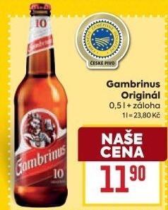 Pivo světlé výčepní Originál 10° Gambrinus
