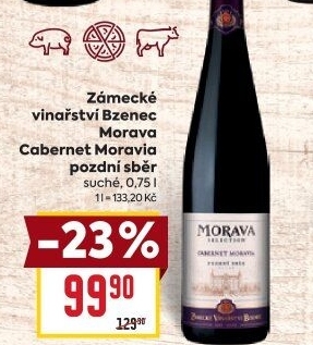 Víno Cabernet Moravia Morava Selection Zámecké vinařství Bzenec - pozdní sběr
