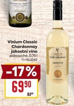 Víno Chardonnay Vinium Classique Velké Pavlovice