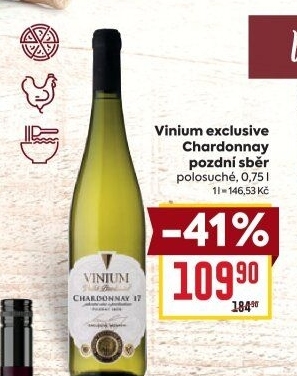 Víno Chardonnay Vinium Exclusive Velké Pavlovice - pozdní sběr