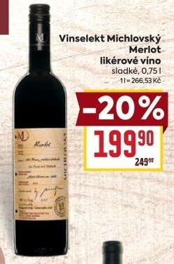 Víno likérové Merlot Vinselekt Michlovský
