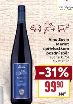 Víno Merlot Vinný sklep Sovín - pozdní sběr