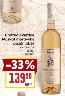 Víno Muškát moravský Chateau Valtice - pozdní sběr