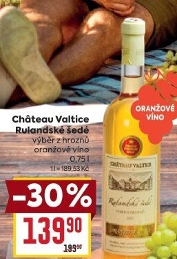 Víno Rulandské šedé Oranžové víno Chateau Valtice - výběr z hroznů