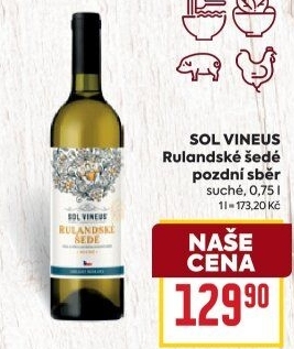 Víno Rulandské šedé Sol Vineus - pozdní sběr