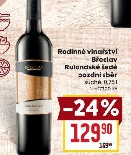 Víno Rulandské šedé Vinařství Břeclav - pozdní sběr