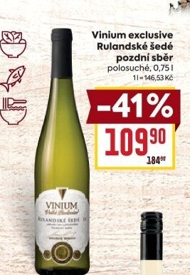Víno Rulandské šedé Vinium Exclusive Velké Pavlovice - pozdní sběr