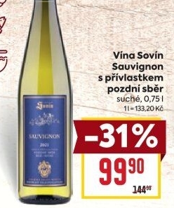 Víno Sauvignon Vinný sklep Sovín - pozdní sběr