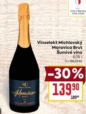 Víno šumivé Brut Moravica Vinselekt Michlovský