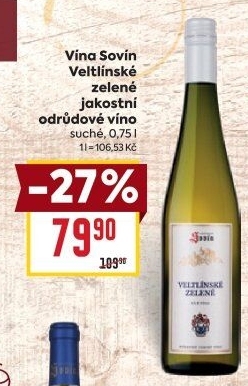 Víno Veltlínské zelené Vinný sklep Sovín