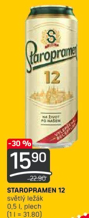 Pivo světlý ležák 12° Staropramen