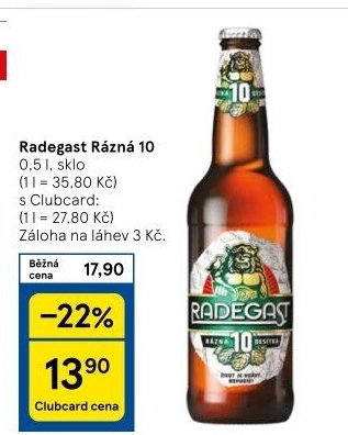 Pivo světlé výčepní Rázná 10° Radegast