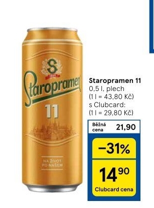 Pivo světlý ležák 11° Staropramen