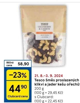 Směs kešu a brusinek Tesco