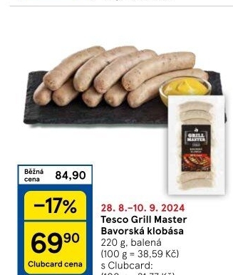 Bavorská klobása kuřecí Grill Master Tesco