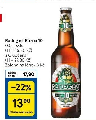 Pivo světlé výčepní Rázná 10° Radegast