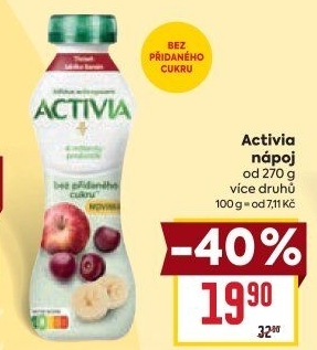 Jogurtový nápoj bez cukru Activia Danone