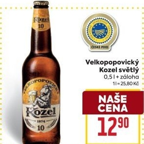 Pivo světlé výčepní 10°Velkopopovický Kozel
