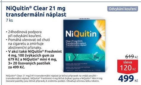 Náplast nikotinová 21 mg Clear NiQuitin