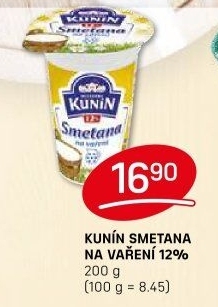Smetana na vaření Mlékárna Kunín 12%