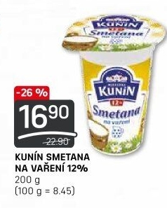 Smetana na vaření Mlékárna Kunín 12%