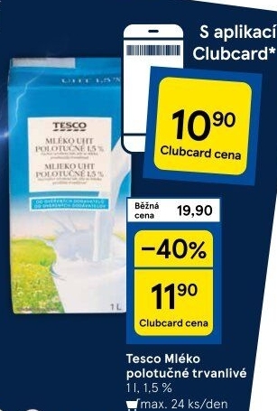 Mléko trvanlivé Tesco - 1,5% polotučné
