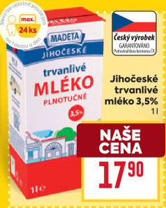 Mléko trvanlivé Jihočeské Madeta - 3,5% plnotučné