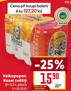 Pivo světlé výčepní 10°Velkopopovický Kozel