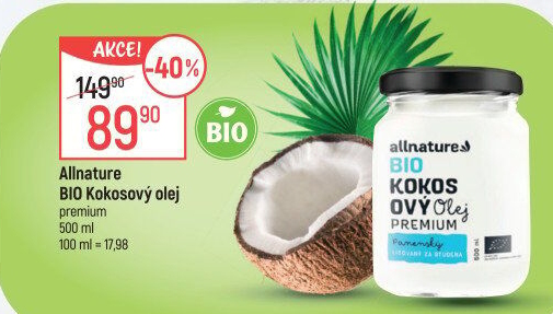 Kokosový olej premium bio Allnature