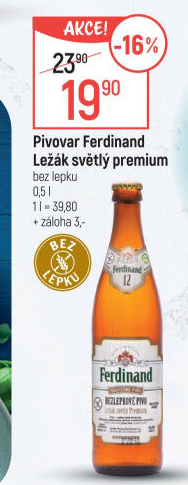 Pivo světlý ležák bez lepku 12° Premium Ferdinand