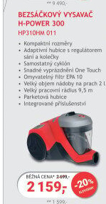 Bezsáčkový vysavač Hoover H-POWER 300 HP310HM 011