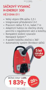 Sáčkový vysavač Hoover H-Energy 300 HE310HM 011