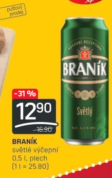 Pivo světlé výčepní 10° Braník