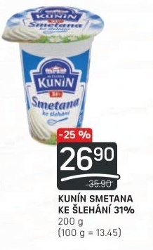 Smetana ke šlehání Mlékárna Kunín 31%