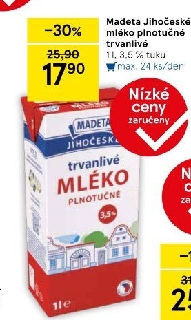 Mléko trvanlivé Jihočeské Madeta - 3,5% plnotučné