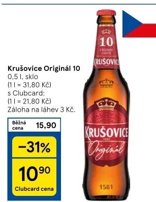 Pivo světlé výčepní Originál Královská 10° Krušovice
