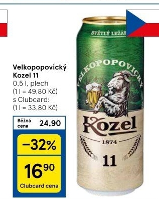 Pivo světlý ležák 11° Medium Velkopopovický Kozel