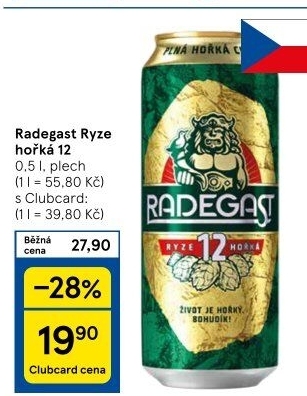 Pivo světlý ležák 12° Ryze hořká Radegast