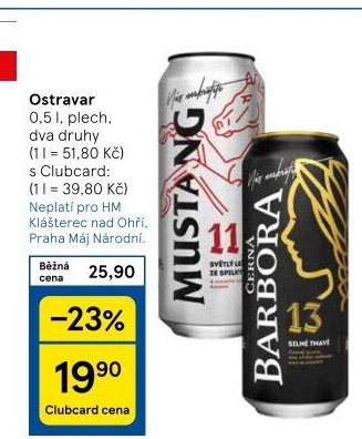 Pivo světlý ležák Mustang 11° Ostravar