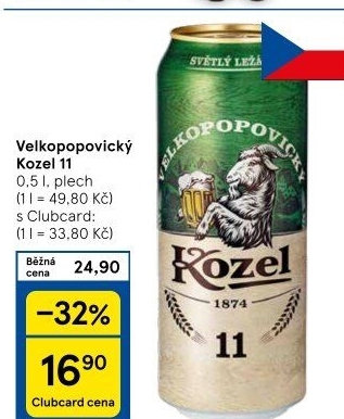 Pivo světlý ležák 11° Medium Velkopopovický Kozel