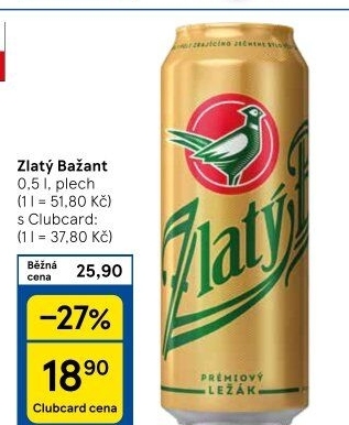 Pivo světlý ležák 12° Zlatý Bažant