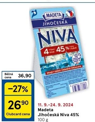 Sýr Niva Jihočeská 45% Madeta