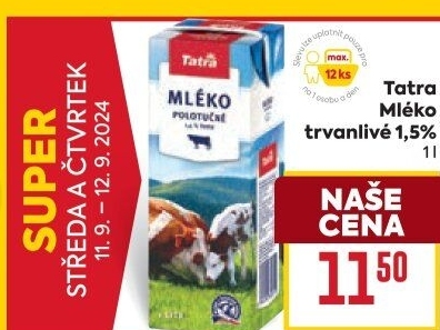 Mléko trvanlivé Tatra - 1,5% polotučné